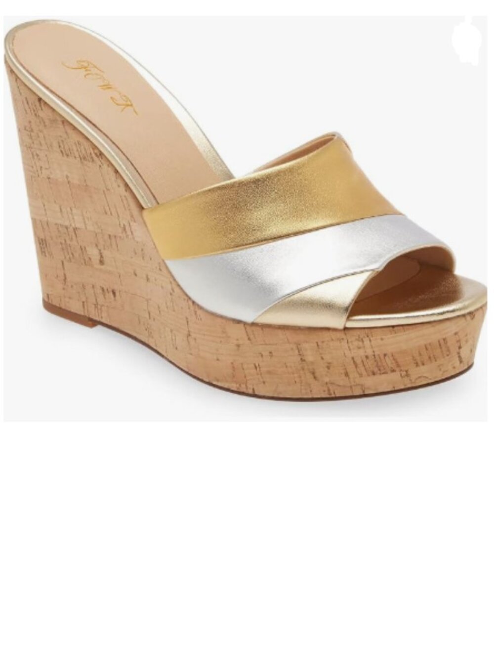 FOWT Gold Beach Platform Two Tone Stripes Patchwork Shallow Wedge Sandals